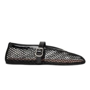 Alaïa Velvet-Effect Fishnet Ballet Flats in Black