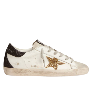 Golden Goose Star in nappa leather with gold glitter star and black glitter heel tab